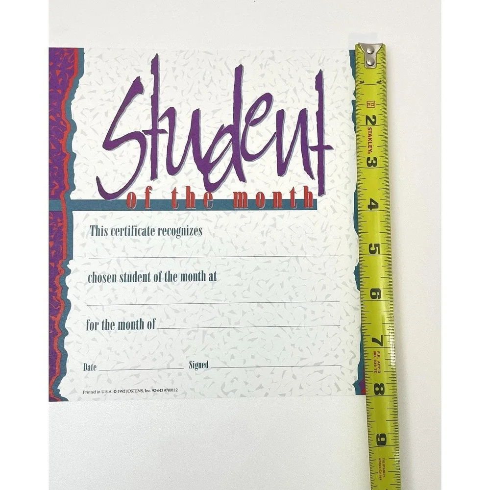 NEW Lot Of 48 Vintage 1992‎ Jostens Inc. Student Of The Month Certificates